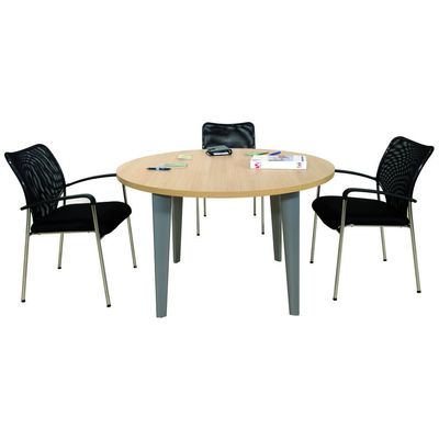 2012349456620-Table de réunion ronde EVIDENCE - 120 cm - Pieds anthracites - Plateau imitation hêtre--0