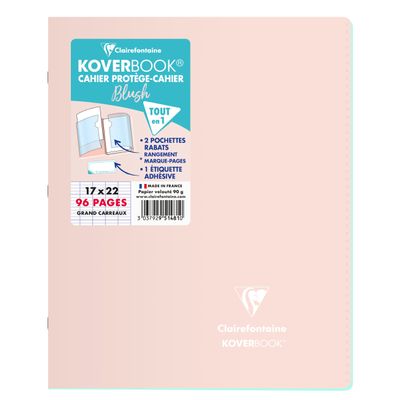3037929514810-Clairefontaine Koverbook Blush - Cahier polypro 17 x 22 cm - 96 pages - grands carreaux (Seyes) - disponible dans différentes--5