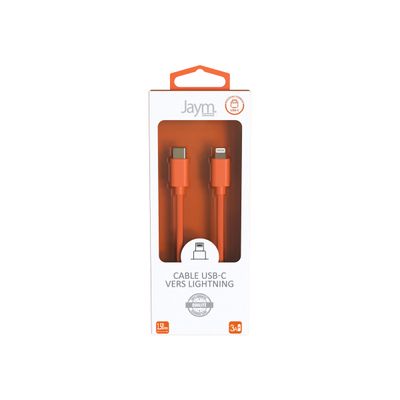 3701263514811-JAYM POP Collection - Câcle USB-C vers Lightning - 1.5 m - orange-Avant-4