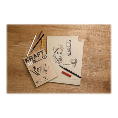 3329689758154-Clairefontaine Kraft - bloc encollé - A4 - 50 feuilles-Avant-2