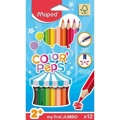3154148340102-Maped Color'Peps Jumbo - 12 Crayons de couleur triangulaires--0
