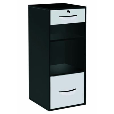 3700339876457-Classeur mélaminé monobloc - 1 tiroir dossiers suspendus + 1 tiroirs papeterie + 2 niches - H101 x L42 x P44 cm - corps noi--0