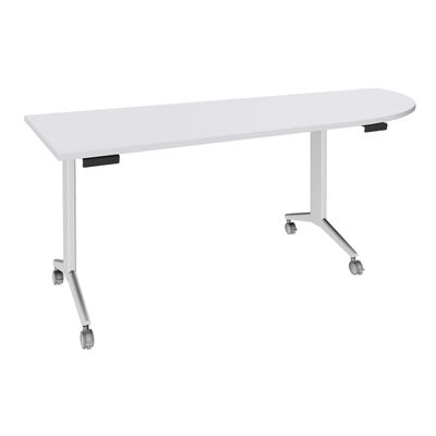 3253310160415-Table de réunion abattantes angle à droite - L200 x P80 cm - pied blanc - plateau blanc perle--0