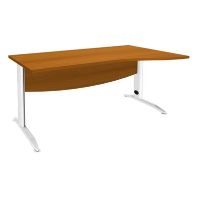 3253310150157-Bureau droit IDRA - Vague à droite - L140 cm - Pieds blancs - plateau imitation Merisier--0