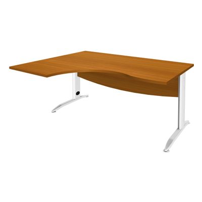 2012348121734-Bureau compact à gauche IDRA - L180 cm - Pieds blanc - plateau imitation Merisier (Pieds de renfort obligatoire à rajou--0