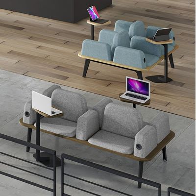 3253310179417-Banquette ILO - 2 places L172xP67cm -  carbone - structure chêne clair - tissu gris chiné--1