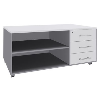 3253310148727-Console mobile EXPRIM/LOFTER/LEVEL - L120 x H63 x P60 cm - 3 tiroirs - coté aluminium - finition façade et d--0