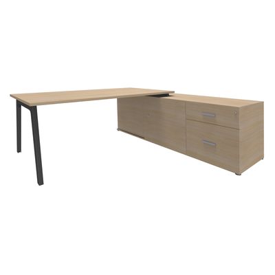 3253310163362-Bureau STEELY Manager - L180 x P100 x H72,5 cm - console retour à droite (2 tiroirs) L200 x P60 x H72,5 cm - pieds carbone - plateau imita--0