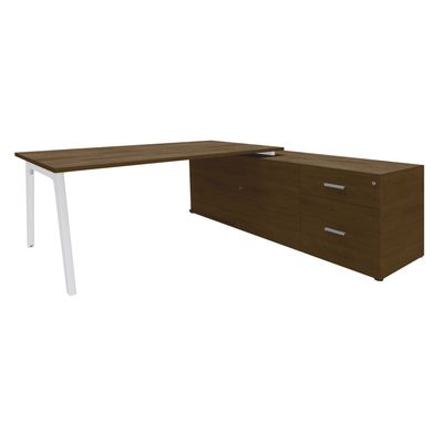 3253310362321-Bureau STEELY Manager - L180 x P100 x H72,5 cm - console retour à droite (2 tiroirs) L200 x P60 x H72,5 cm - pieds blanc - platea--0