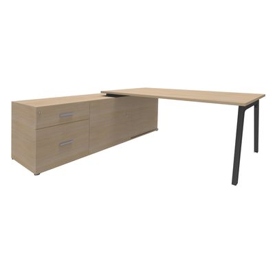 3253310163409-Bureau STEELY Manager - L180 x P100 x H72,5 cm - console retour à gauche (2 tiroirs) L200 x P60 x H72,5 cm - pieds carbone - plateau imita--0