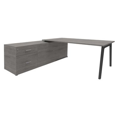 3253310163423-Bureau STEELY Manager - L180 x P100 x H72,5 cm - console retour à gauche (2 tiroirs) L200 x P60 x H72,5 cm - pieds carbone - plateau imit--0