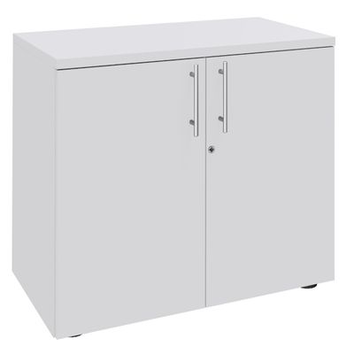 3253310133839-Armoire basse IDRA/DUAL - H72 x L80 x P47 - 2 portes - Corps blanc - Dessus et portes Blanc perle--0