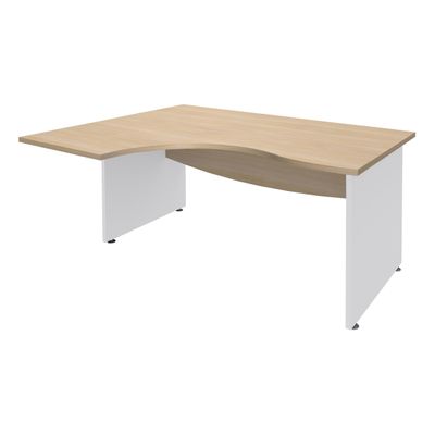 3253310175549-Bureau compact à gauche DUAL - L180 cm - Pieds blanc - plateau imitation Chêne clair (Pieds de renfort ou caisson bout de bureau obligatoire à rajou--0