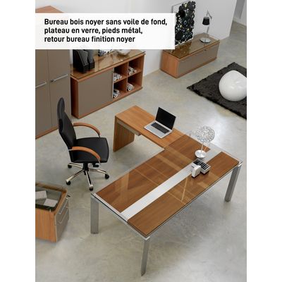 3483600174581-Bureau verre SLIVER - 190 cm - Pieds métal - Noyer et bronze--0