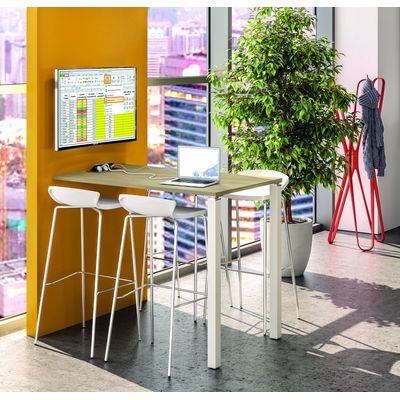 3253310166677-Table Lounge 2 Pieds - L120xH105xP80 cm - Pieds blanc - plateau imitation hêtre--1
