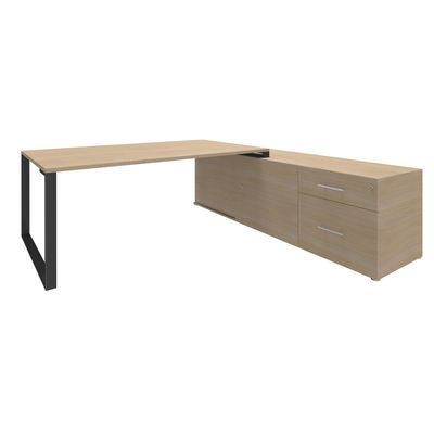 3253310171169-Bureau LOFTER Manager - L180 x P100 x H72,5 cm - console retour à droite (tiroirs) - pieds carbone - plateau imita--0