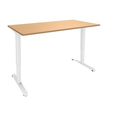 3253310204454-Bureau LEVEL - Bureau éléctrique - L120 - pied blanc - plateau Imitation hêtre--0