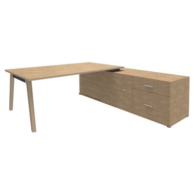 3253310171800-Bureau WOODY Manager - L210 x P100 x H72,5 cm - console retour à droite L200 x P60 cm - pieds carbone - plateau imita--0