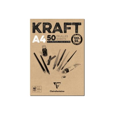3329689758154-Clairefontaine Kraft - bloc encollé - A4 - 50 feuilles-Avant-0