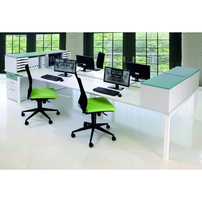 3253310268883-Bureau Bench IRIS - L180 cm - Plan suivant - Pieds blanc - plateau imitation noyer--1