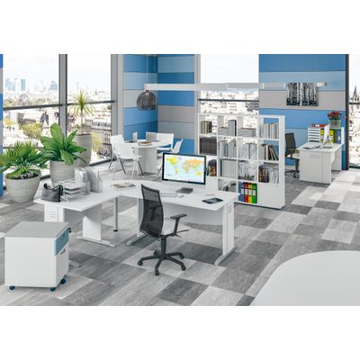 3253310396289-Bureau droit DUAL - L120 - Pieds blanc - plateau imitation noyer--1