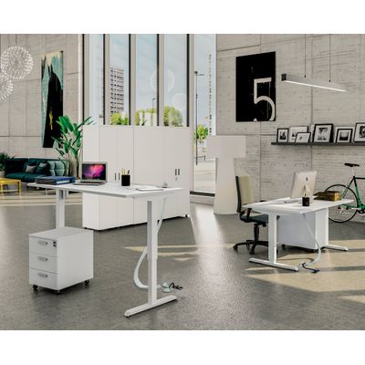 3253310204454-Bureau LEVEL - Bureau éléctrique - L120 - pied blanc - plateau Imitation hêtre--1
