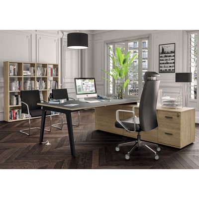 3253310163362-Bureau STEELY Manager - L180 x P100 x H72,5 cm - console retour à droite (2 tiroirs) L200 x P60 x H72,5 cm - pieds carbone - plateau imita--1