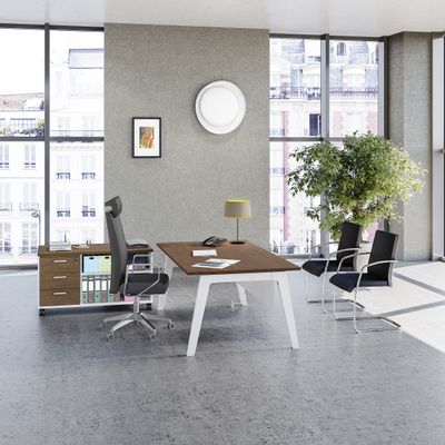 3253310300637-Bureau STEELY Manager - L180 x P100 x H72,5 cm - pieds carbone - plateau imitation noyer--1