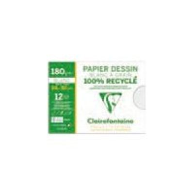 3329680961447-Clairefontaine - Pochette papier à dessin recyclé - 12 feuilles - 24 x 32 cm - 180 gr - blanc-Avant-0