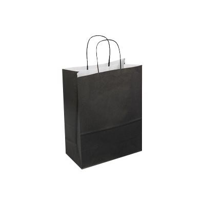 3135250985511-50 Sacs cadeau kraft - poignées torsadées - 22 cm x 12 cm x 31 cm - noir-Angle gauche-0
