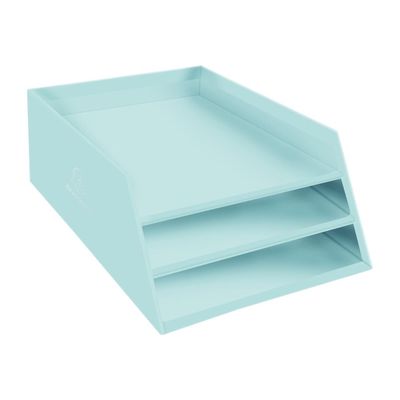 9002493116955-Exacompta Aquarel - Corbeille à courrier 3 niveaux - vert pastel-Angle gauche-0