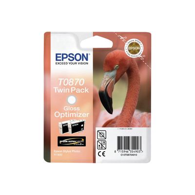 8715946354903-Epson T0870 Flamant rose - Pack de 2 - optimiseur de brillance - cartouche d'encre originale-Avant-2