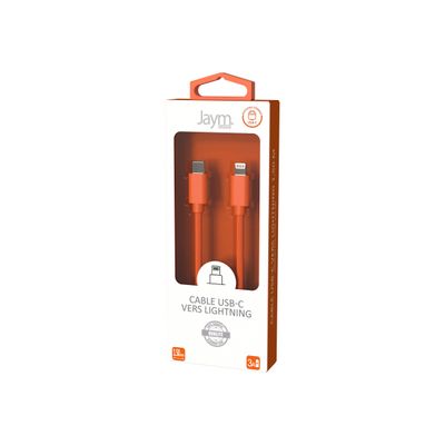 3701263514811-JAYM POP Collection - Câcle USB-C vers Lightning - 1.5 m - orange-Angle droit-3
