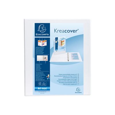 3130639518465-Exacompta Kreacover - Classeur à anneaux personnalisable - Dos 44 mm - A4 Maxi - blanc - 3 pochet-Avant-0