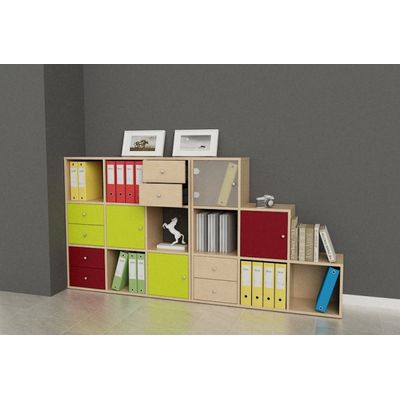 7331910014737-Bibliothèque modulaire MAXICOLOR - 6 cases - chêne clair --1