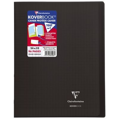 3037929814071-Clairefontaine Koverbook - Cahier polypro 24 x 32 cm - 96 pages - grands carreaux (Seyes) - noir--0