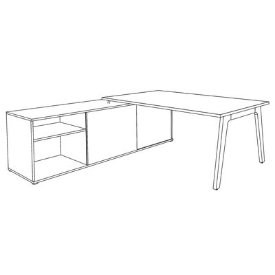 3253310163409-Bureau STEELY Manager - L180 x P100 x H72,5 cm - console retour à gauche (2 tiroirs) L200 x P60 x H72,5 cm - pieds carbone - plateau imita--3