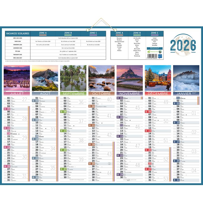3592930026856-Calendrier bancaire illustré année civile BOUCHUT "Planète" 43 x 55 cm Pefc 70 %--1