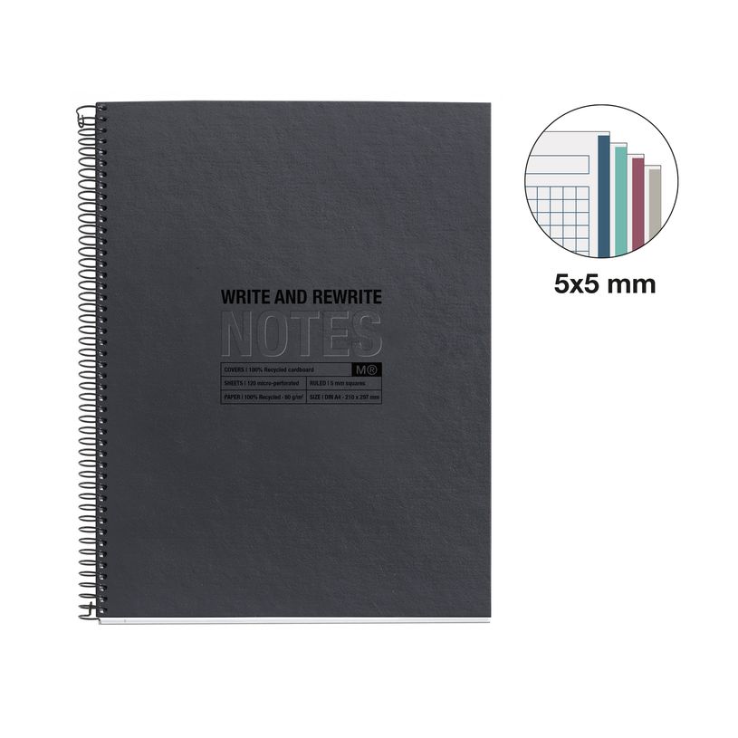 8422593060278-Notebook ECO DESIGN, Just Black, carton recyclé, A4, quadrillage 5x5 mm, 120 feuilles de 4 couleurs, M--1