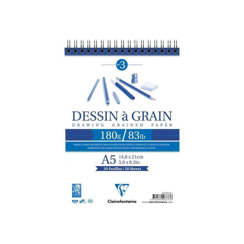 3329680966336-Clairefontaine Dessin à Grain - Bloc croquis à spirale n°3 - A5 - 30 feuilles - 180 gr-P_300051794_1-0