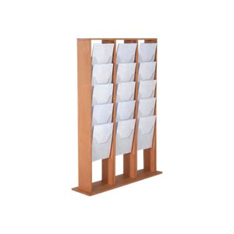 3660412028404-Promocome - Présentoir sol pour journaux - format 3 x 5A4 - bois clair-P_400001425_1-0