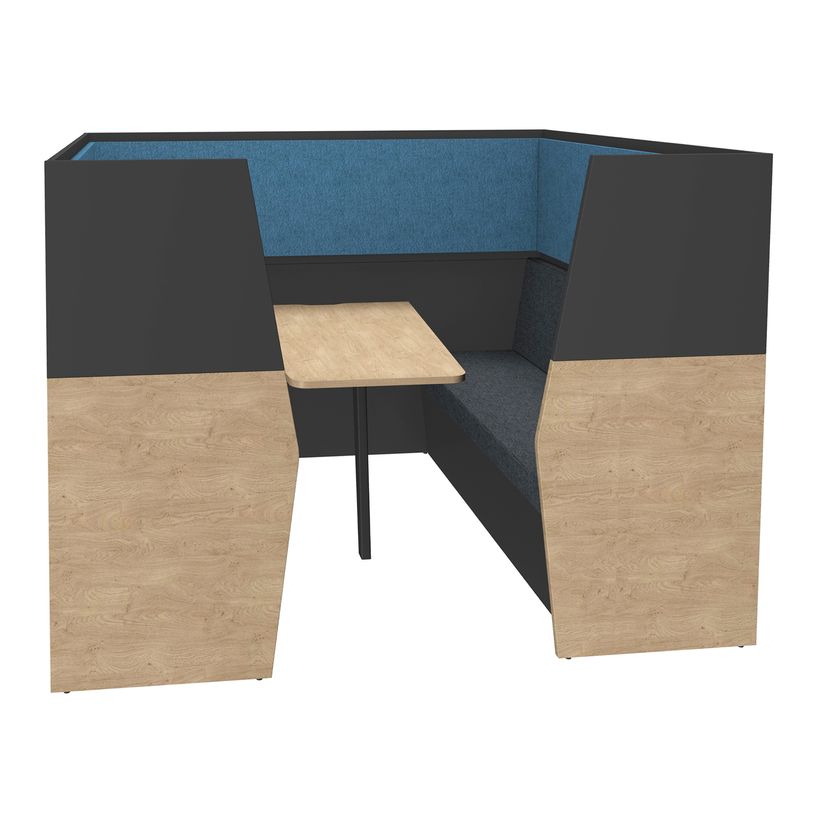 3253310169968-Box acoustique IN'TEAM - L210 x H 150 x P170 cm - 6 places avec table - structure chêne clair et -P_400001892_1-0