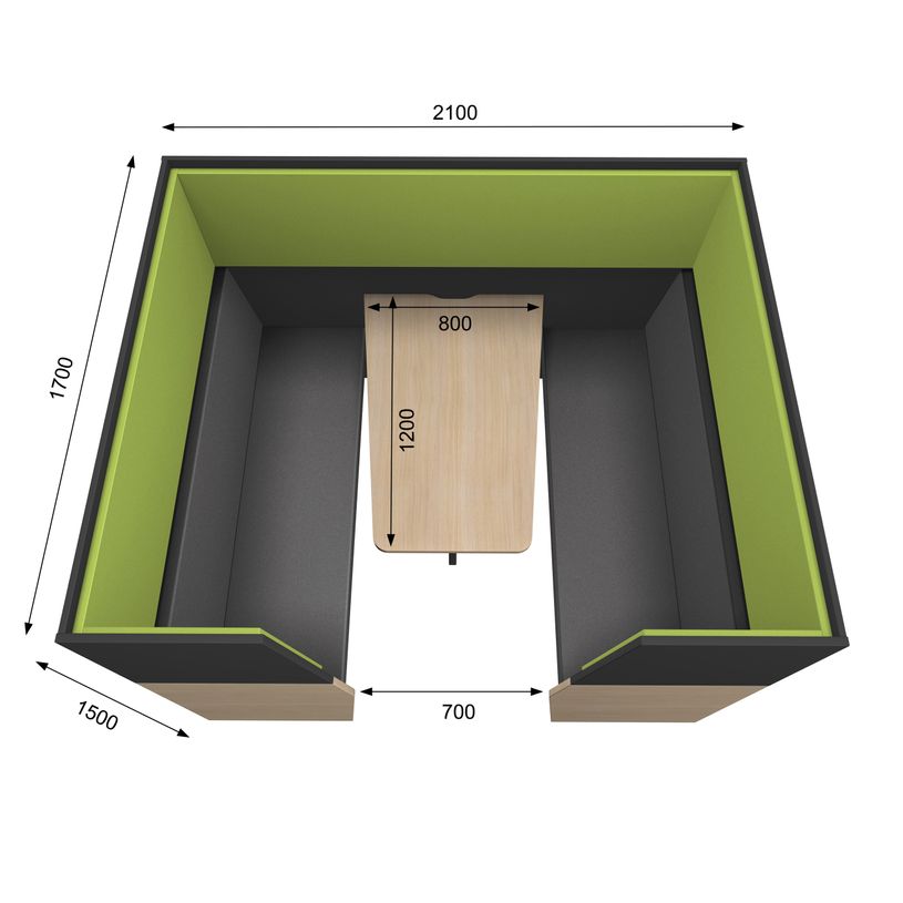 3253310169968-Box acoustique IN'TEAM - L210 x H 150 x P170 cm - 6 places avec table - structure chêne clair et -P_400001892_5-4