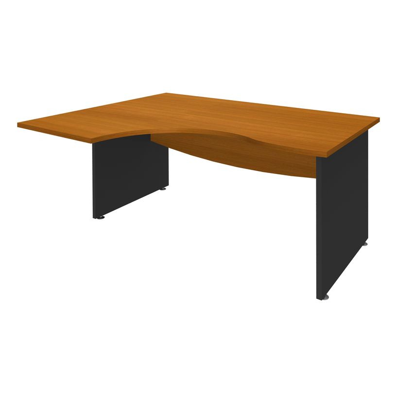 3253310106888-Bureau compact à gauche DUAL - L180 cm - Pieds Anthracite - plateau imitation Merisier (Pieds de renfort ou caisson bout de bureau obligat-P_400009102_1-0