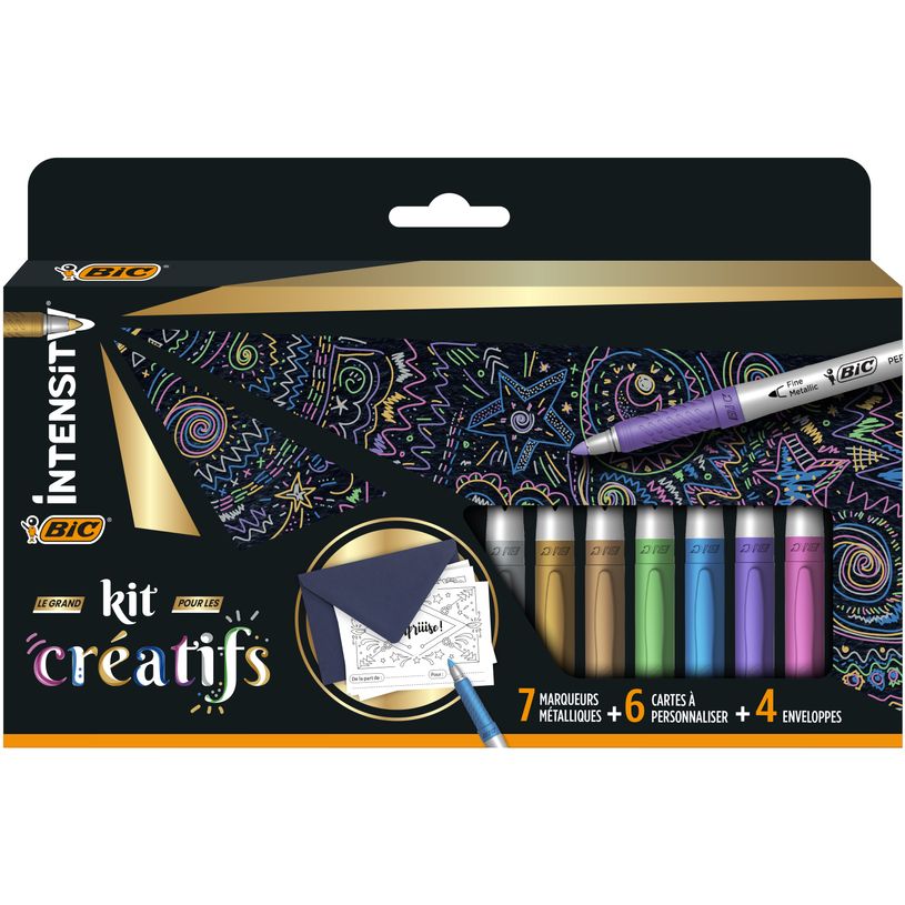 3086123673182-BIC Intensity - Kit de Marqueurs permaments créatifs (7 marqueurs + 6 cartes à personnal-P_405113547_1-0