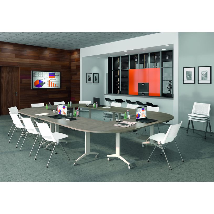 3253310160286-Table de réunion abattantes - L140 x P80 cm - pied alu - plateau imitation chêne clair-P_405133433_5-1