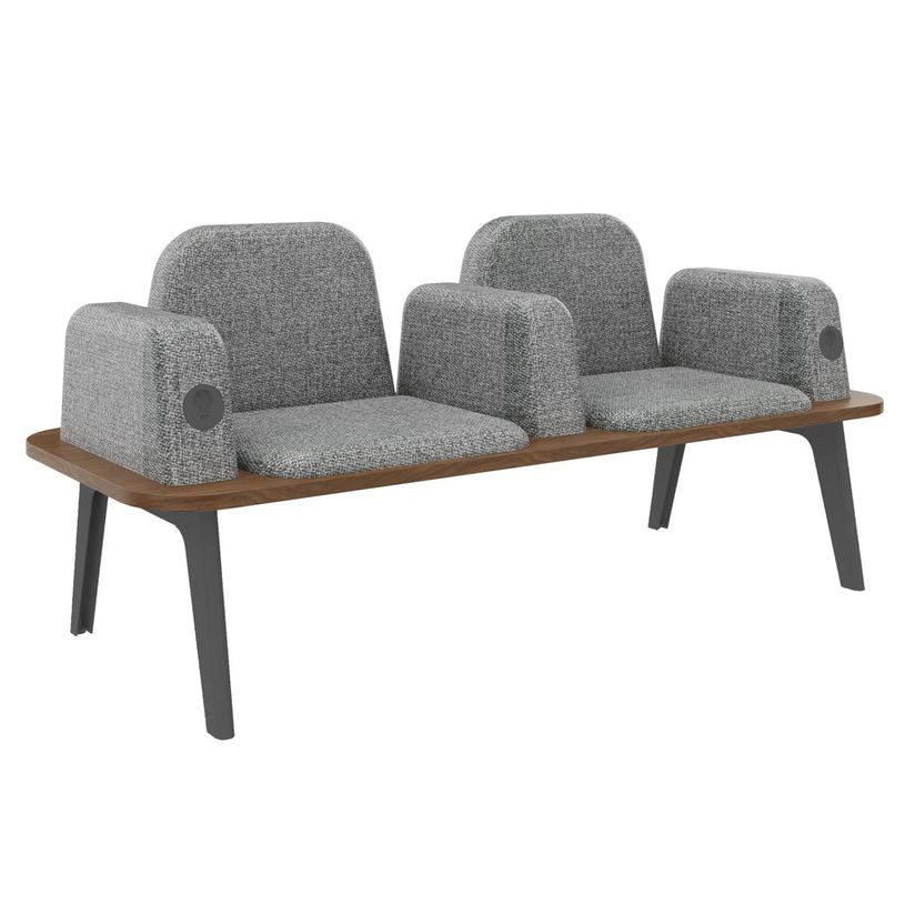 3253310179479-Banquette ILO - 2 places L172xP67cm -  carbone - structure noyer - tissu gris chiné-P_405134622_1-0