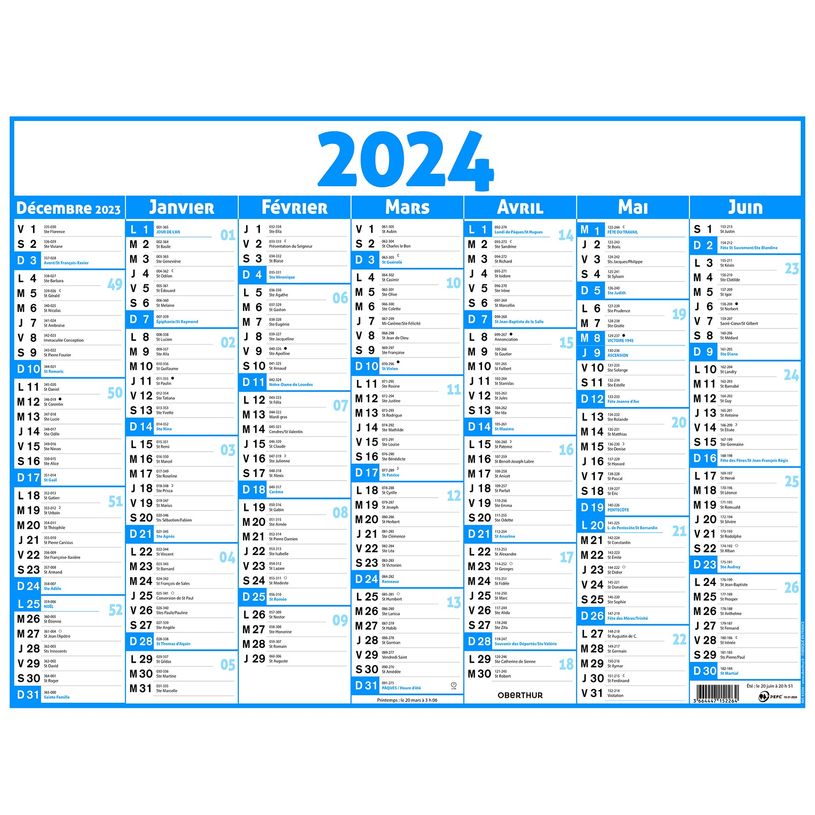 3664447154626-Calendrier Classique - 7 mois par face - 32 x 42 cm - bleu - Oberthur-P_405149383_1-0