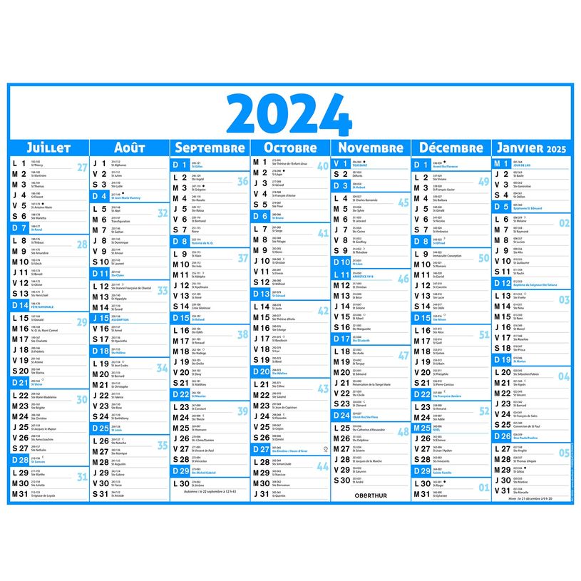 3664447154626-Calendrier Classique - 7 mois par face - 32 x 42 cm - bleu - Oberthur-P_405149383_2-1