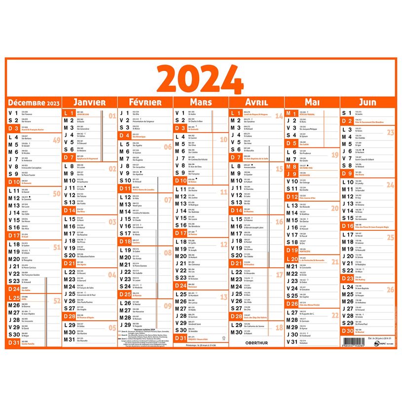 3664447154671-Calendrier Classique - 7 mois par face - 43 x 55 cm - orange - Oberthur-P_405149388_1-0